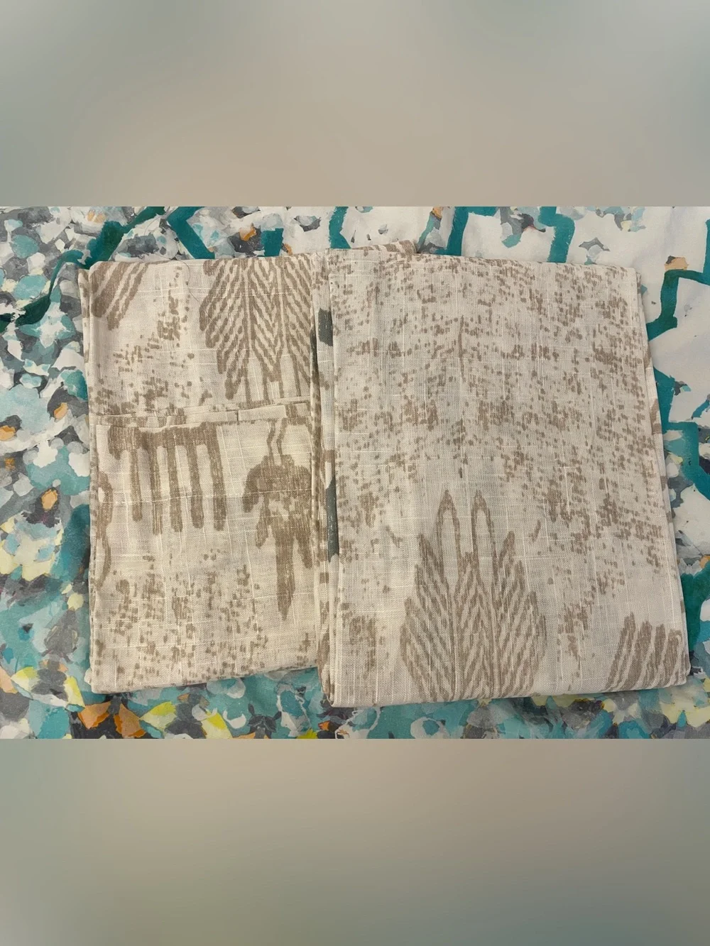 New West Elm Sheer light blue Medallion Curtain - Set of 2